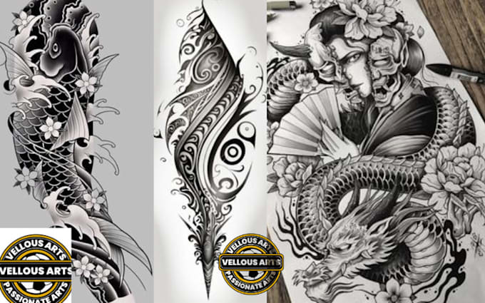create a unique japanese tattoo design, linework tattoo, geometric tattoo design