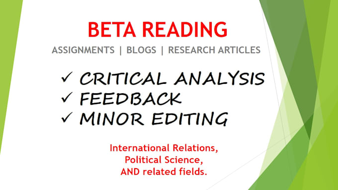beta read, critique, and provide feedback on ir assignments