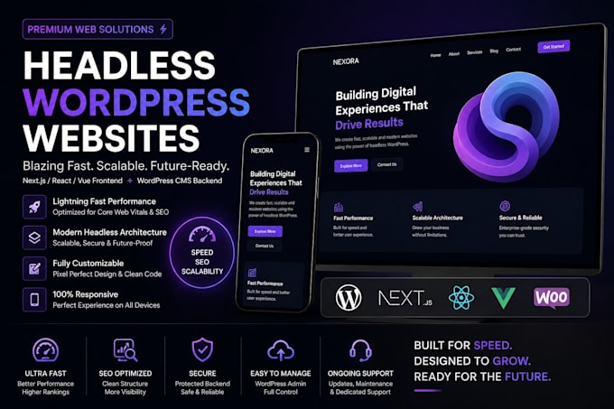 develop headless wordpress or woocommerce with react or vue