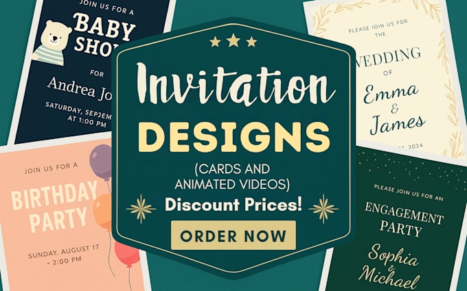 design modern custom invitation cards for wedding, birthday, and events