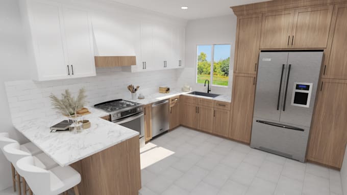 design kitchen interior in 3d and render