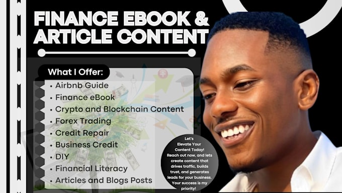 write finance, stock market, crypto blockchain ebook, airbnb articles content