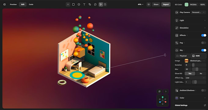 create custom 3d models optimized for threejs, glb and gltf