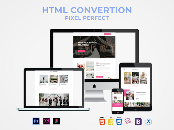 convert figma to responsive HTML, PSD to HTML, bootstrap, sass