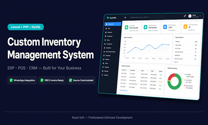 build custom inventory management system with pos erp and CRM in laravel