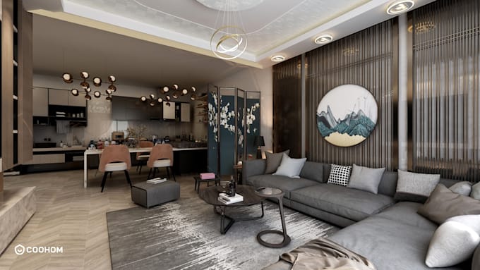 Do an interior design that contains all the elements of comfort and ...