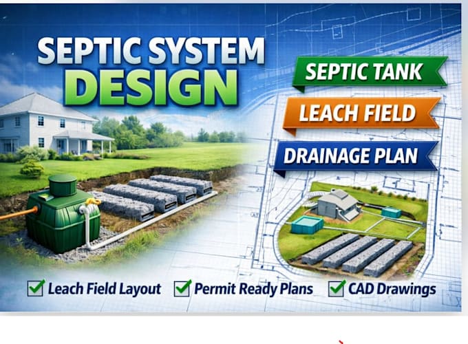 design septic system, leach field and drainage plan