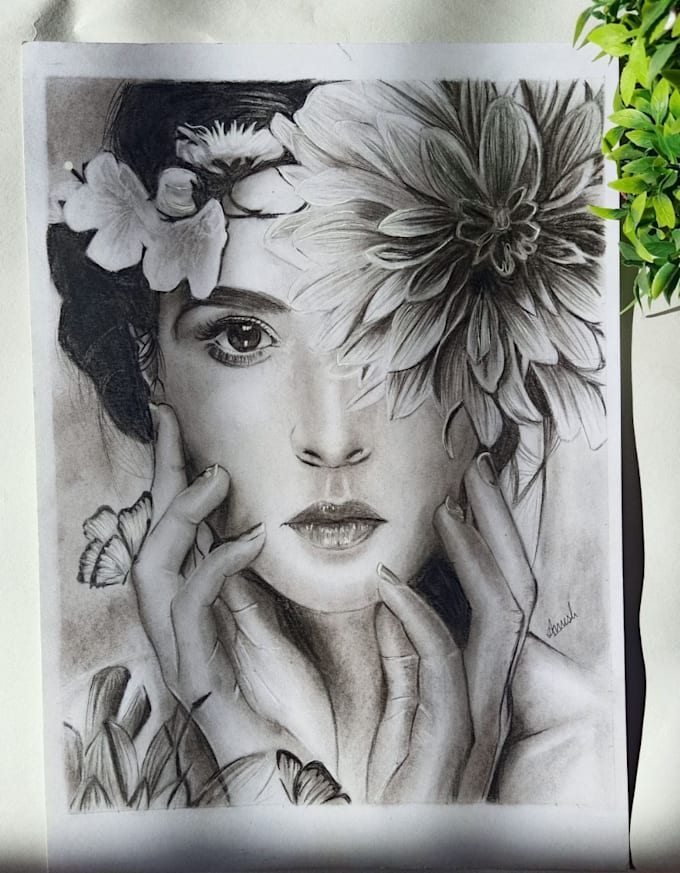 make a realistic portrait sketch using charcoal and graphite