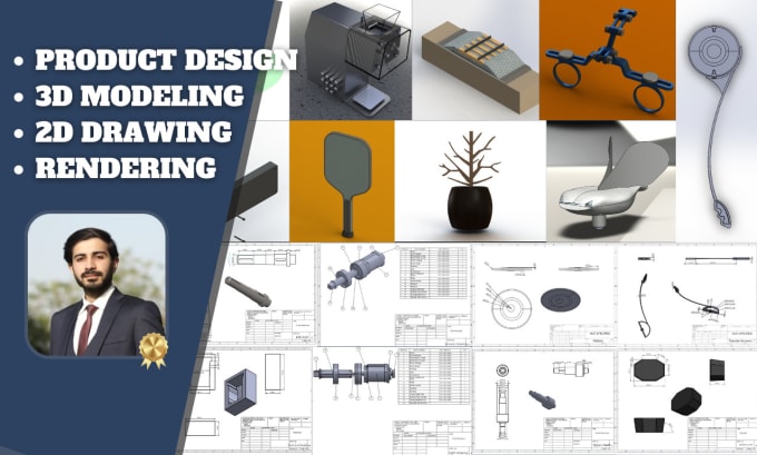 provide 3d modeling, 2d drawings, and product design services