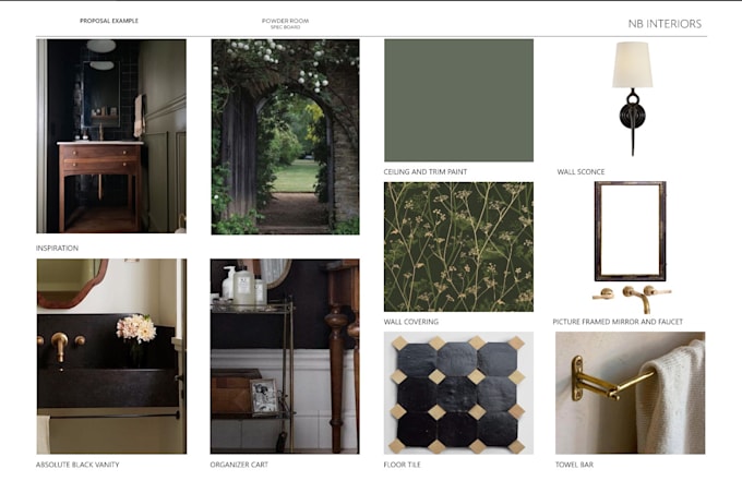 Create powder room design mood board by Nb_interiors | Fiverr