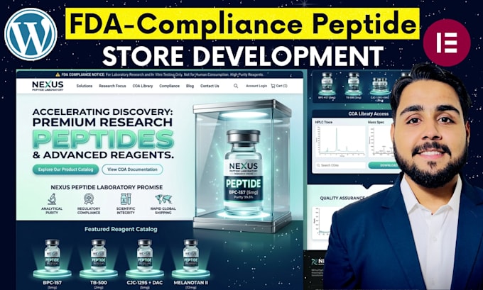 design fda compliance research peptide website on woocommerce