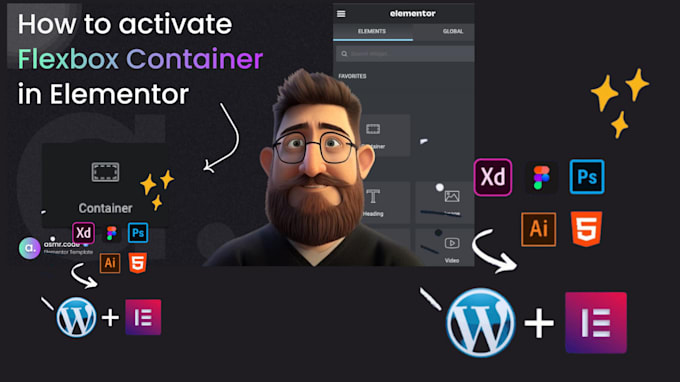 convert figma, PSD, adobe xd design to wordpress container using elementor pro