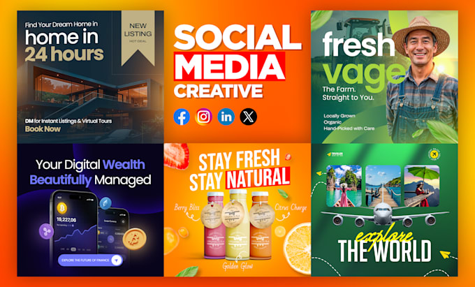 design creative social media post ads for instagram facebook and linkedin