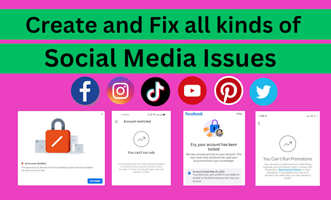 fix facebook ad account, instagram post boost issue and social media management