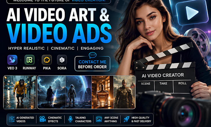 create realistic ai videos, cinematic short film or ai movies or ads