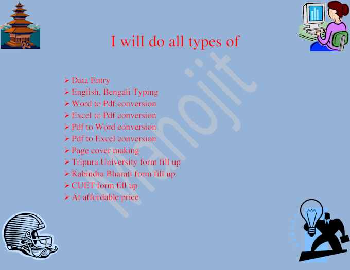 do typing job, word, excel to pdf, pdf to word, excel, data entry work