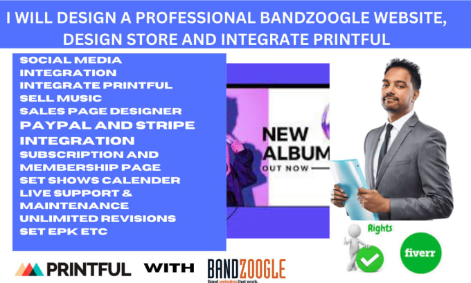Design bandzoogle epk website design artist music page set printful