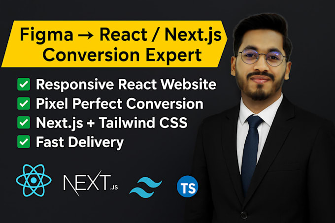 convert your figma design to responsive react and nextjs tailwind website