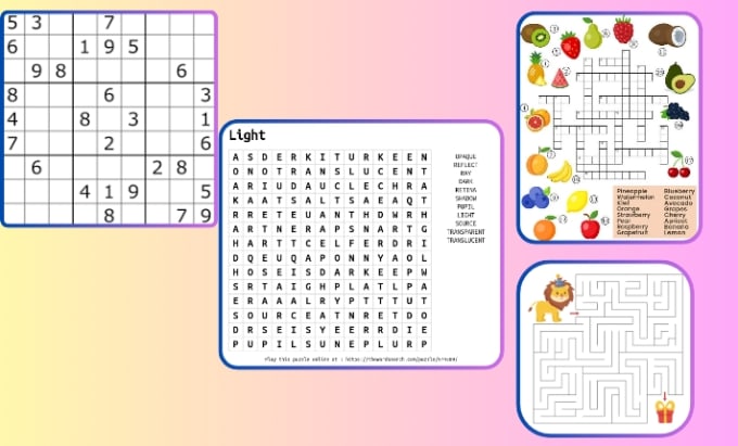 Do printable sudoku puzzle word search puzzle crossword and maze by