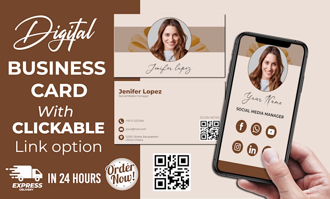 Top 10! I will design custom virtual clickable digital luxury business card and flyer  for $10