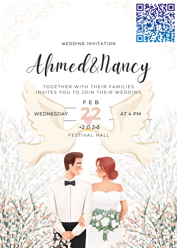 Undangan Pernikahan Indonesian Wedding Invitation Card Decorated With  Rustic Fall Leaves And Bride And Groom Illustration In Western-Style  Attire
