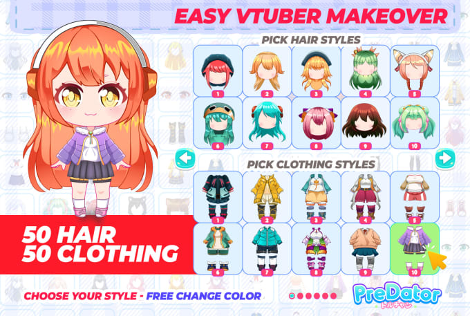 Create a chibi vtuber live2d template with choose your ideal style by