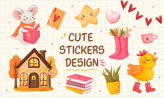 create cute custom stickers design, cute illustration design, clipart