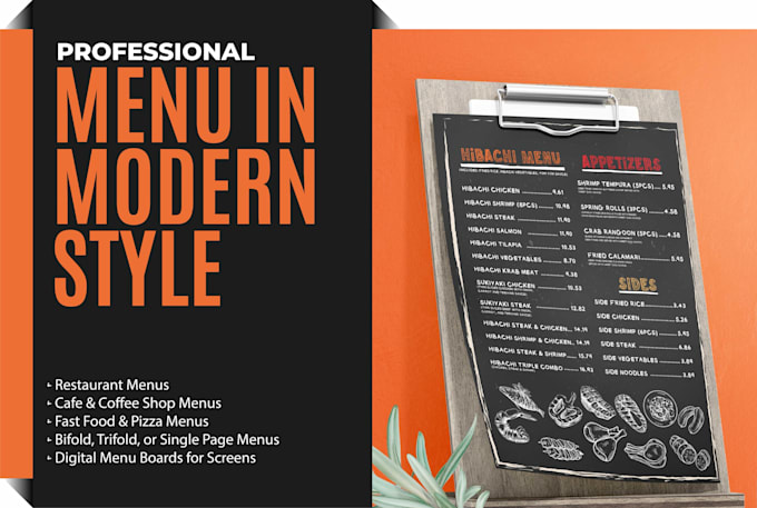 create restaurent menu design, digital menu, food menu and flyer