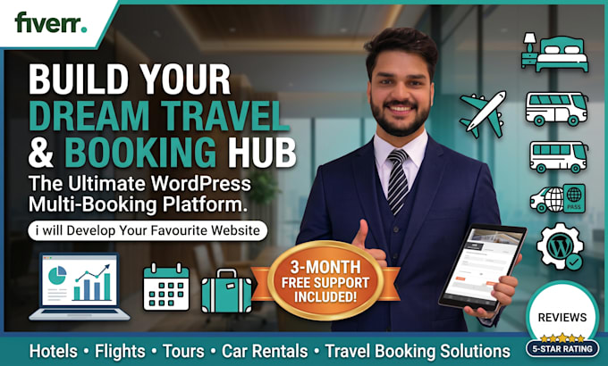 build a wordpress website for hotel, travel, tour, car rental, and flight