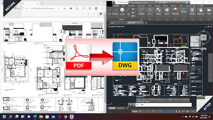 convert pdf, blueprint, sketch, jpg into autocad, dwg