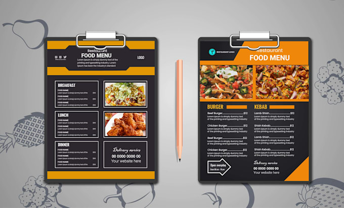 design food menu for restaurant sale sheet