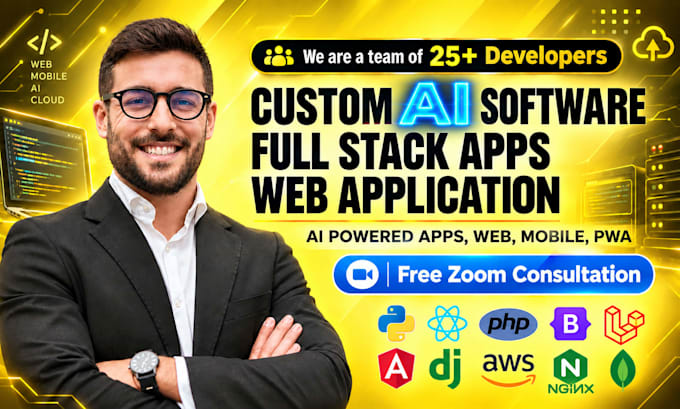 do custom ai software, full stack, web application, ai software developer ai web