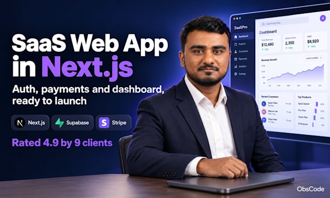 be your next js developer to build your saas web app