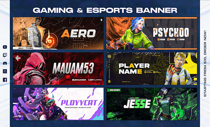 design gaming, esports style banners for youtube, twitter, twitch