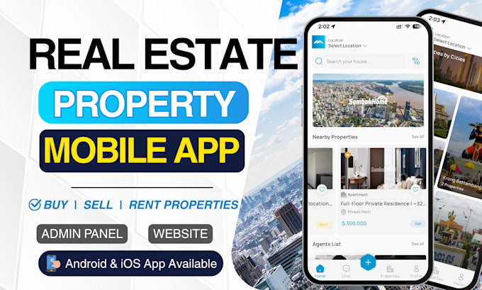 make real estate property mobile app with admin panel, buy sell rent