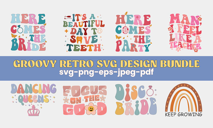 create retro typography wavy t shirt design and svg bundle
