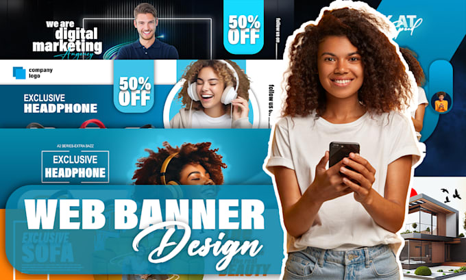 create creative web banner for website ,header and social media or ads