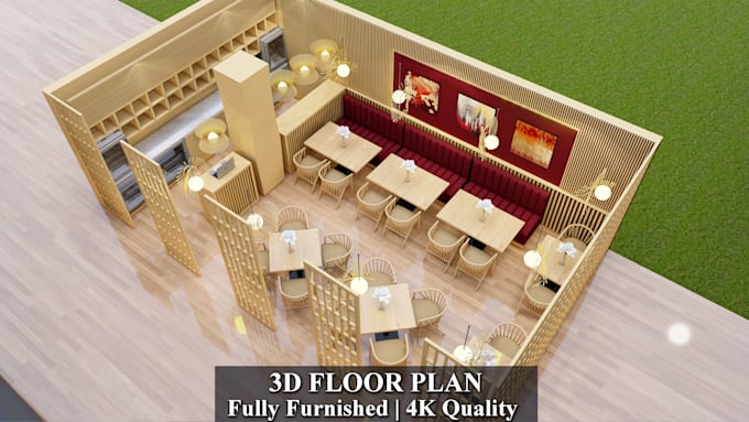 create 3d floor plan with realistic rendering for house or commercial space