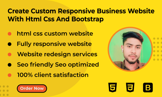 Create a custom responsive business website with html css and bootstrap ...