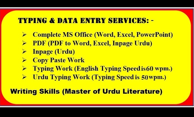 Data entry data typing by Muhammadnade130 | Fiverr