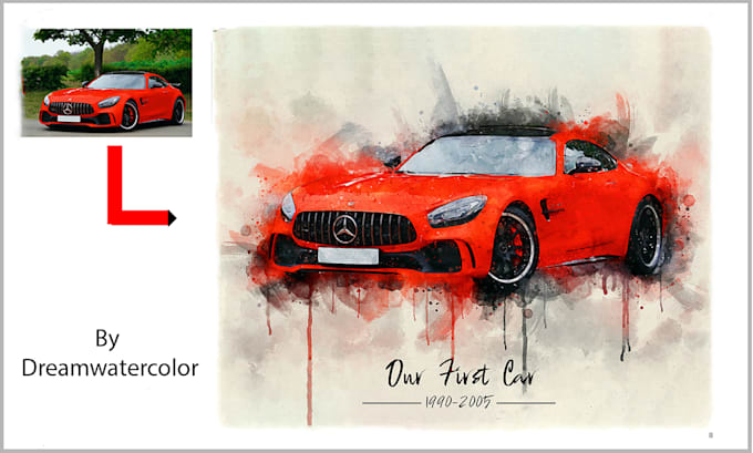 Paint a watercolor painting from photo of vehicle, car, busse, zip ...