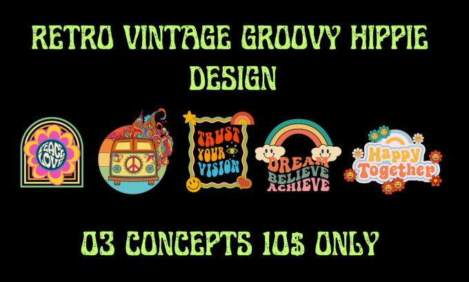 Create retro vintage groovy hippie 70s style t shirt design by