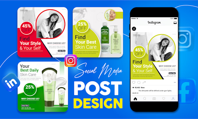 design high quality eye catching instagram posts and social media banner