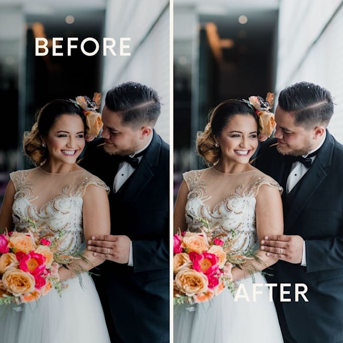 do wedding photo editing, retouching, color enhancement