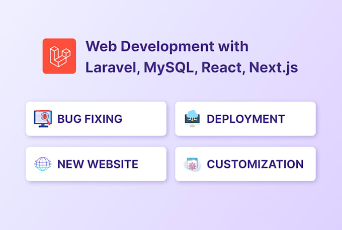 develop, fix bugs and upgrade laravel, mysql, react sites
