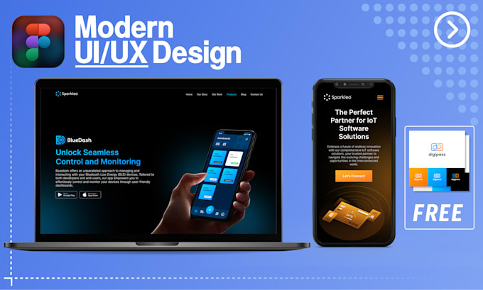 design modern UI UX for website, mobile app with free logo