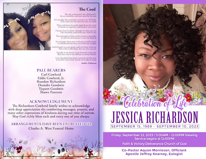 design funeral card, obituary, order of program