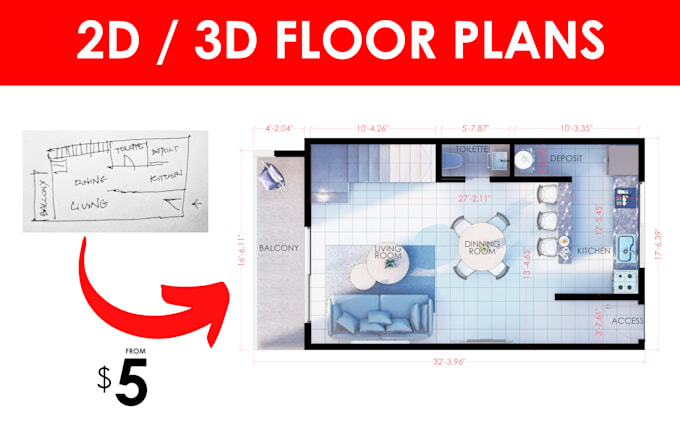 draw high quality floor plan in autocad or 3d render