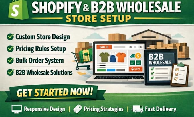 design, redesign shopify store, setup b2b wholesale, pricing rule, bulk orders