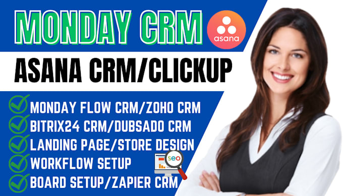 Set up monday crm, azana, clickup, zoho, bitrix24, monday flow, monday ...